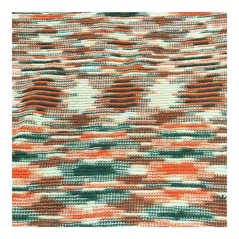 Vintage Afghan Knit Blanket With Fringe  65" Cozy Retro Throw Peach Green Croche